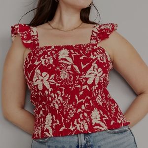 Red and White Floral Shirt EUC Size L